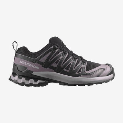 Black and gray Salomon running shoe on a white background